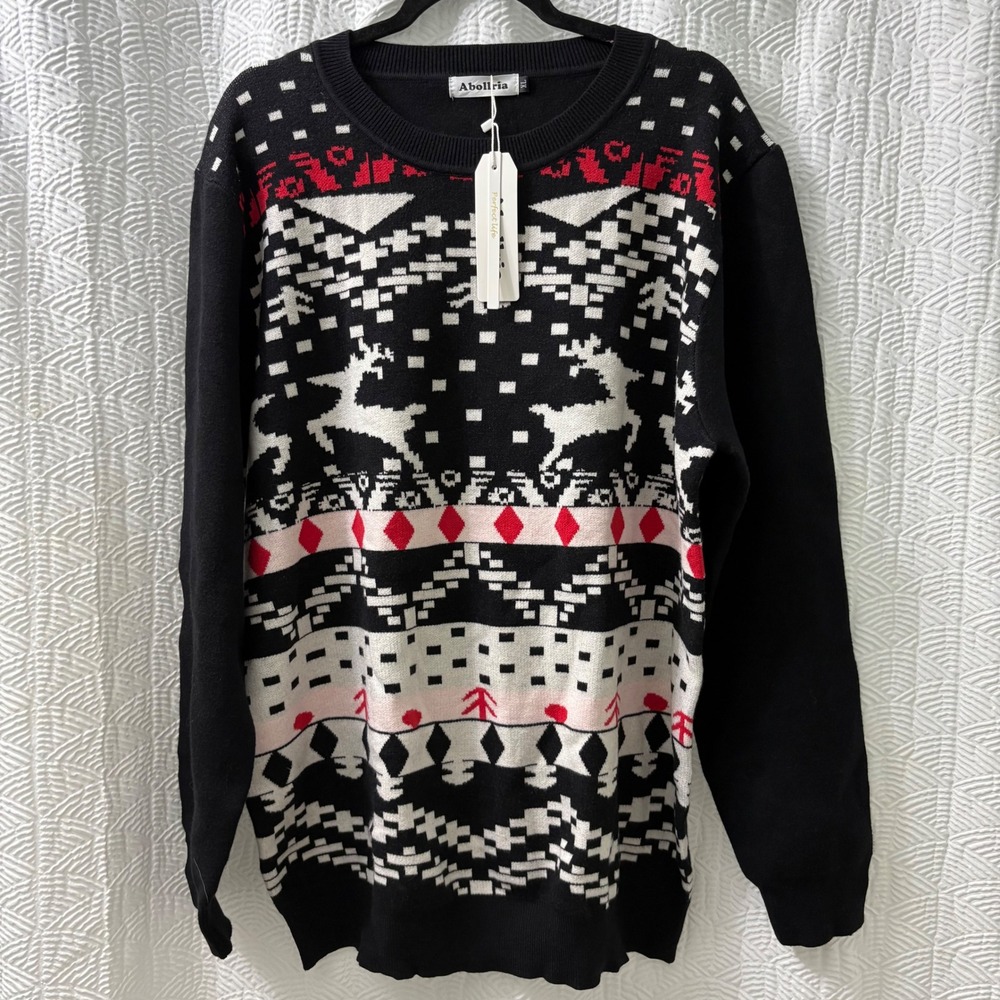 Abolish‎ NWT Christmas Sweater Reindeer Fair Isle Holiday Pattern size XL